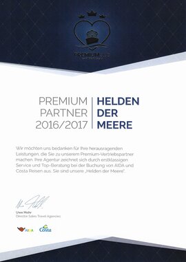 AIDA Premium Club Urkunde 2017