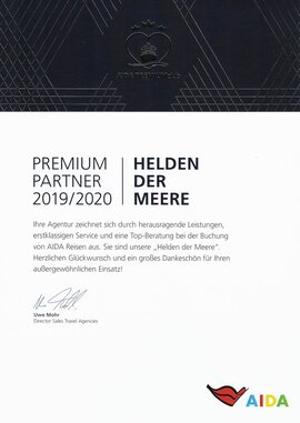 AIDA Premium Club Urkunde 2020